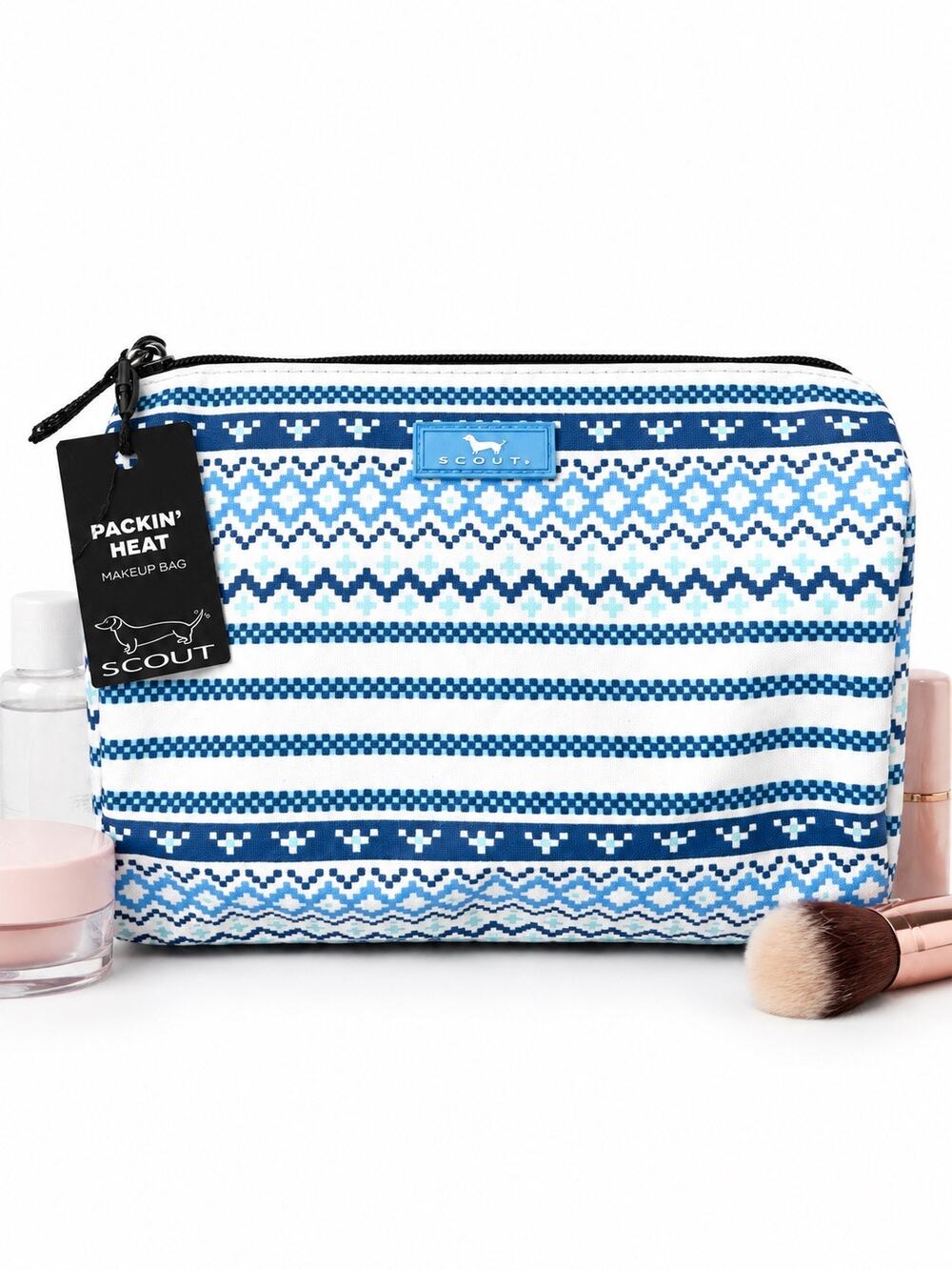 SCOUT Packin’ Heat Makeup Bag Knit Happens Blue White NWT Travel Cosmetic Bag